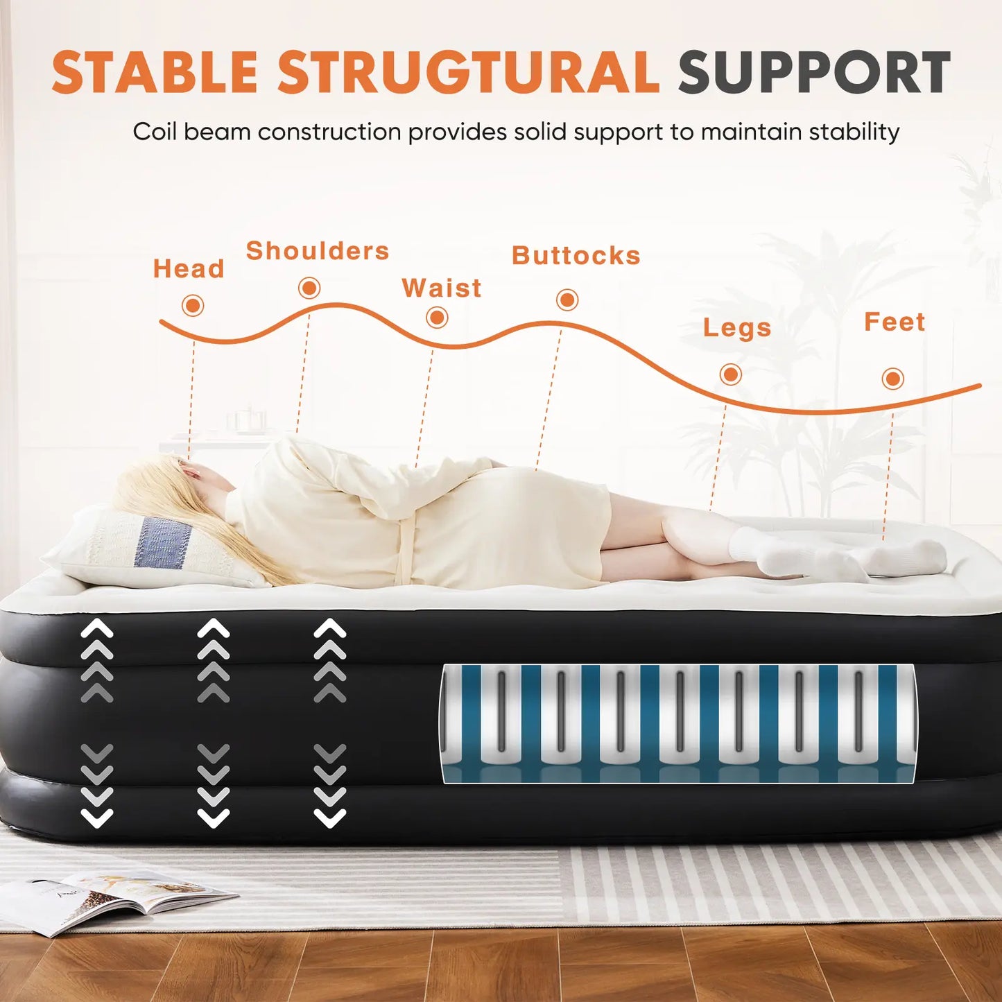 High Capacity Air Mattress with Quick Inflate Design