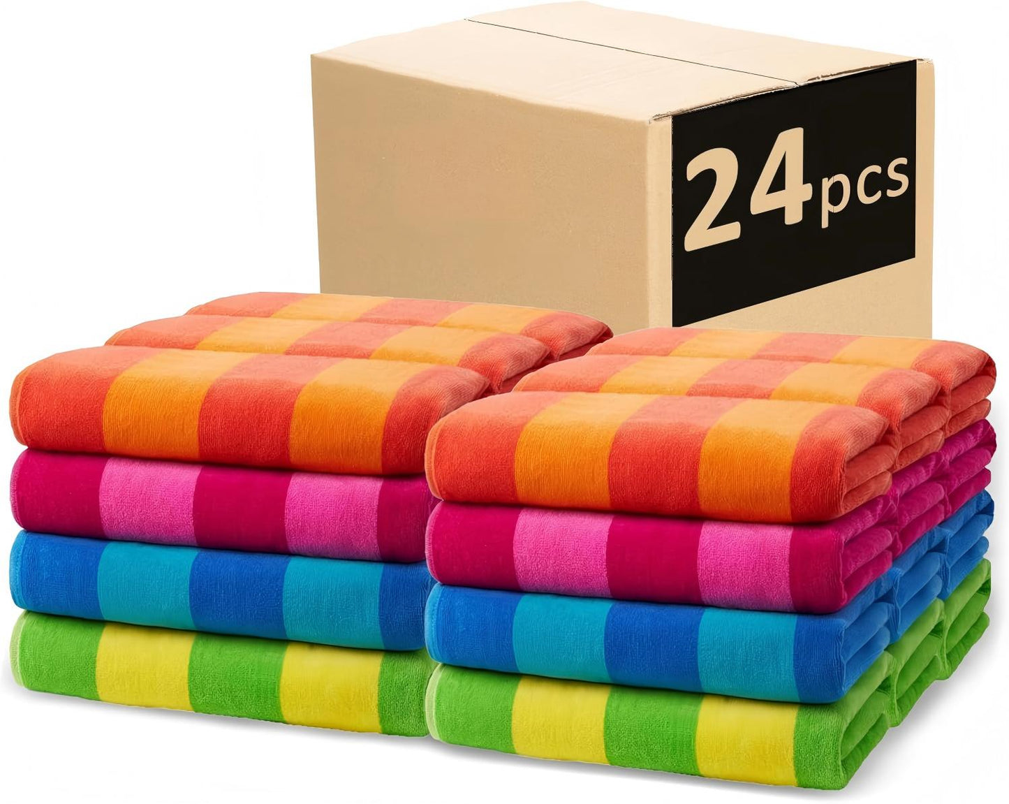 Quick-Drying Beach Towel, 100% Cotton Velour Striped, 30" x 60"