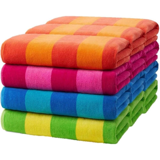 Quick Drying Beach Towel Cotton Velour Striped