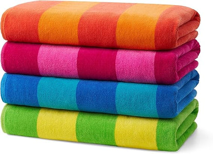 Quick-Drying Beach Towel, 100% Cotton Velour Striped, 30" x 60"