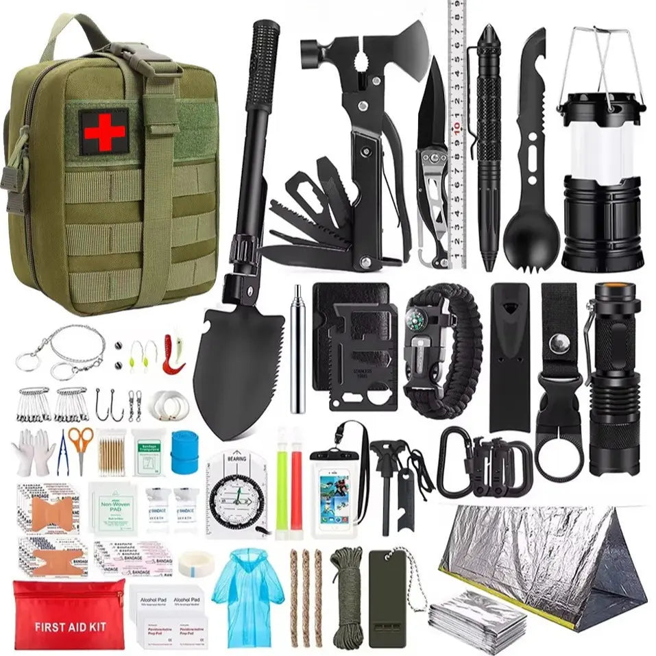 250-Piece Survival Kit with Molle System, First Aid & Emergency Tent