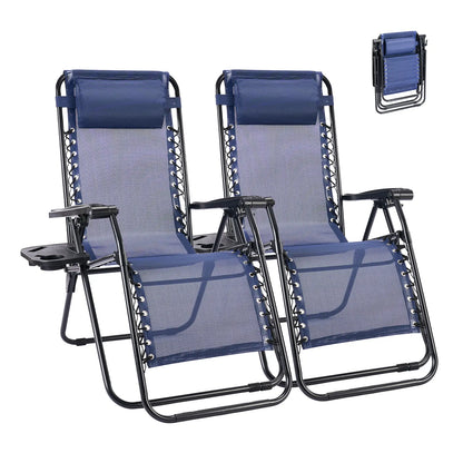 Set of 2 Zero Gravity Folding Lounge Chairs with Cup Holders
