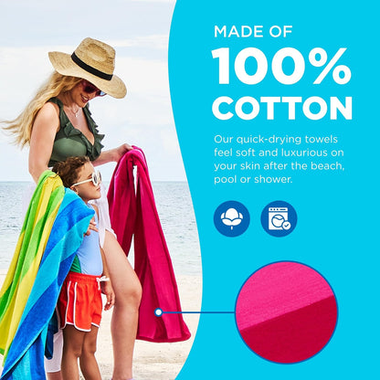 Quick-Drying Beach Towel, 100% Cotton Velour Striped, 30" x 60"