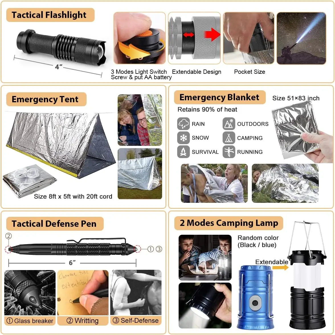 250-Piece Survival Kit with Molle System, First Aid & Emergency Tent