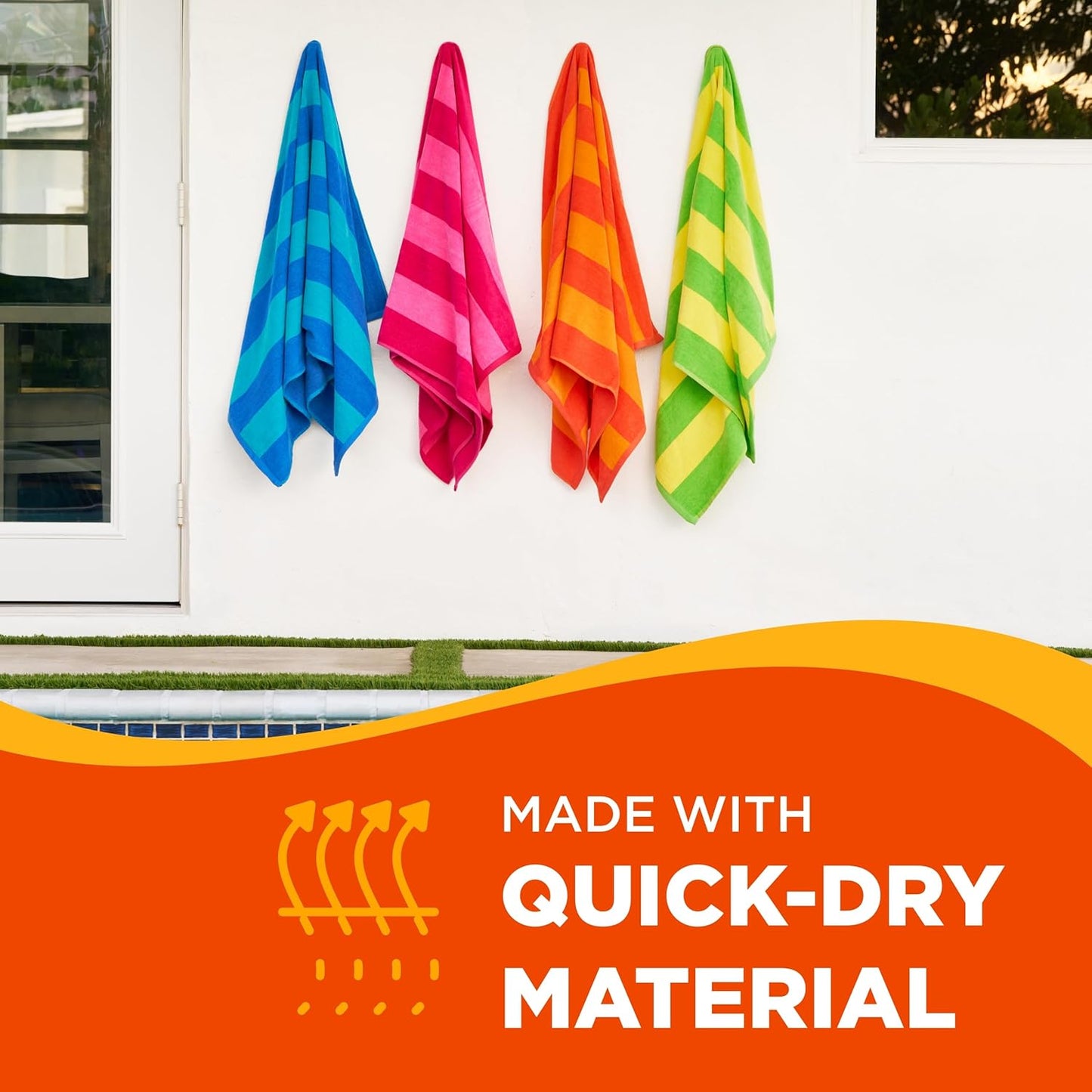 Quick-Drying Beach Towel, 100% Cotton Velour Striped, 30" x 60"
