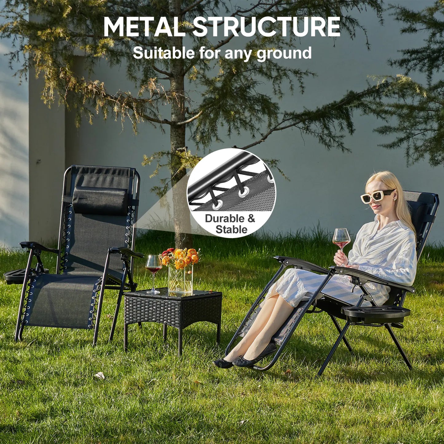 Set of 2 Zero Gravity Folding Lounge Chairs with Cup Holders