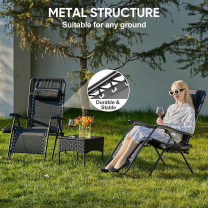 Set of 2 Zero Gravity Folding Lounge Chairs with Cup Holders