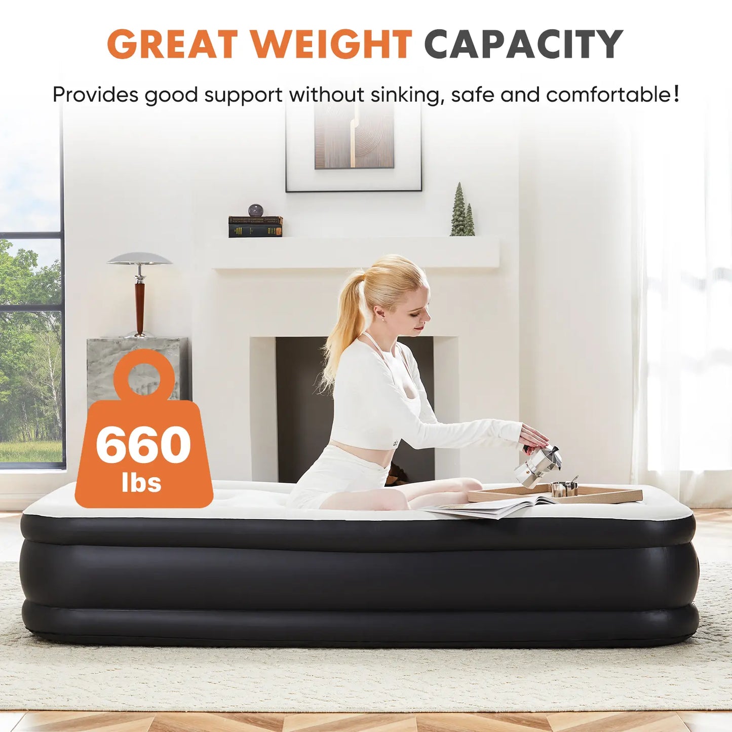 High Capacity Air Mattress with Quick Inflate Design