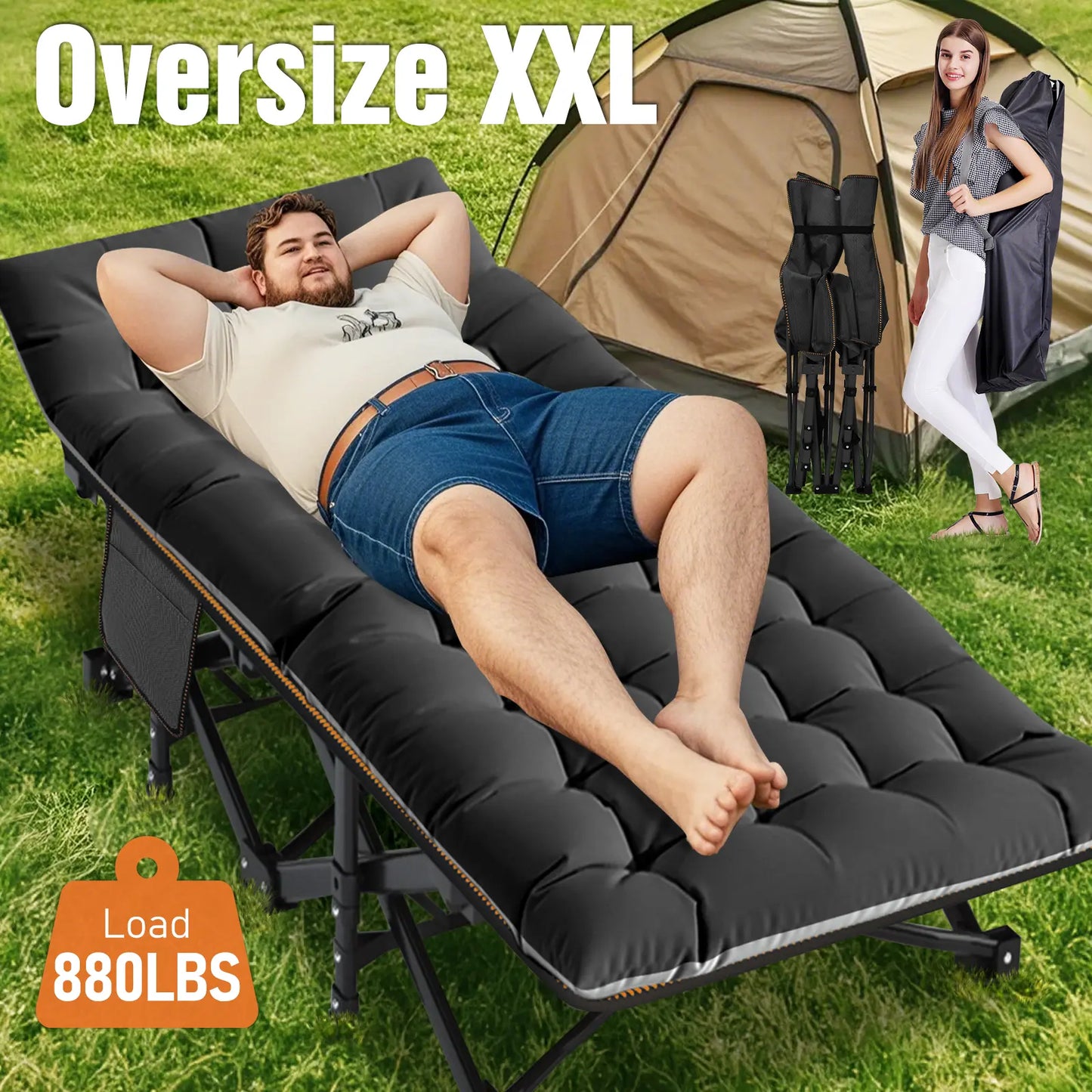 Summer Cool，Portable Folding Camping Cot, 2-Sided Mattress